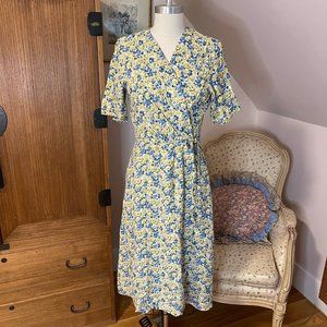 Vintage 90s A.P.C. faux-wrap blue and yellow floral dress sz 38